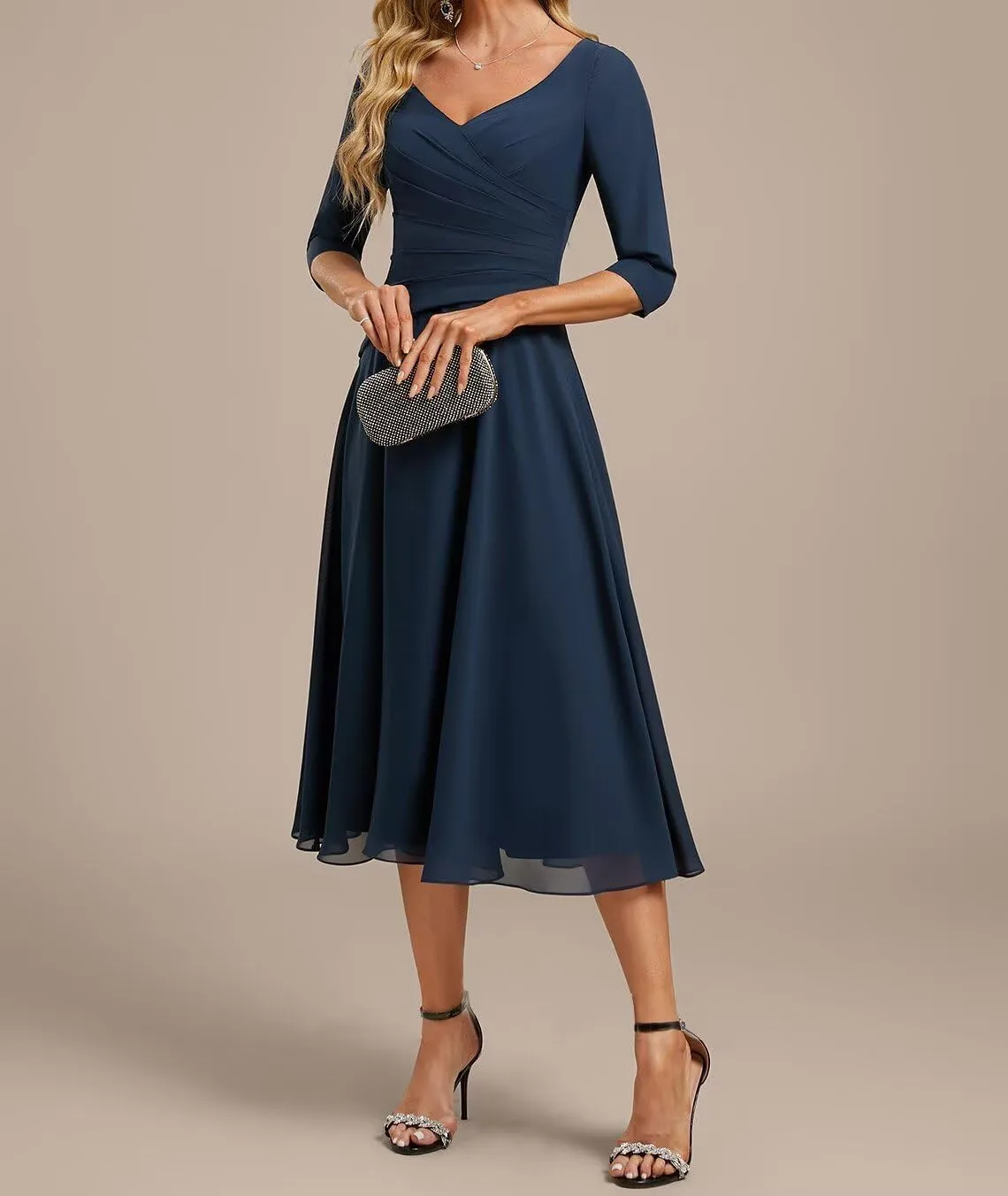 Women's V Neck Chiffon Mother of The Bride Dresses 2025 Ruffle Fuched Formal Evening Gown DE215