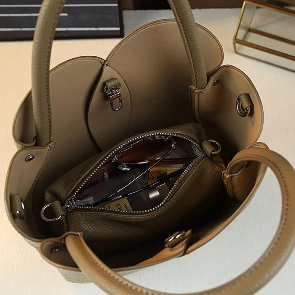 Womens Vegan Leather Shoulder Crossbody Bag Small Trendy Flower Tote Purse Top Handle Handbags Work Satchels 2pcs