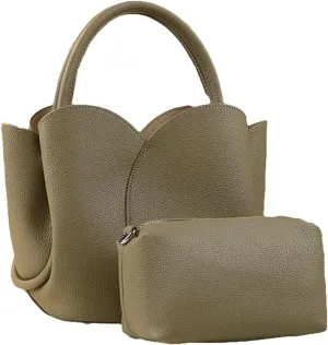 Womens Vegan Leather Shoulder Crossbody Bag Small Trendy Flower Tote Purse Top Handle Handbags Work Satchels 2pcs