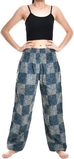 Womens Warm Winter Cotton Harem Hippie Pants Baggy Boho Smocked Waist with Pocket Lounge Trousers for Yoga