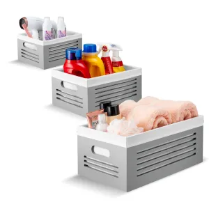 Wooden Storage Gray Bins – Set of 3