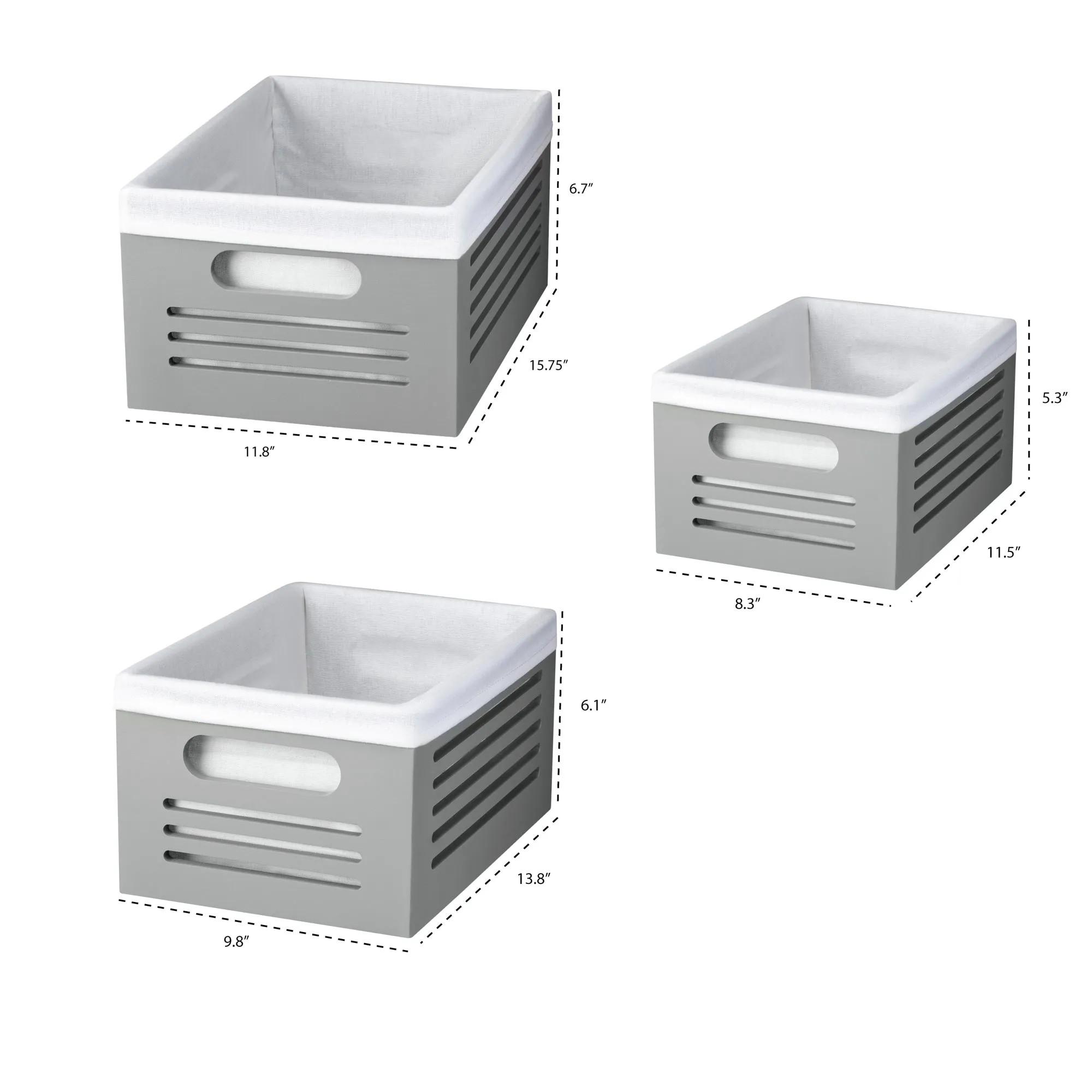 Wooden Storage Gray Bins – Set of 3