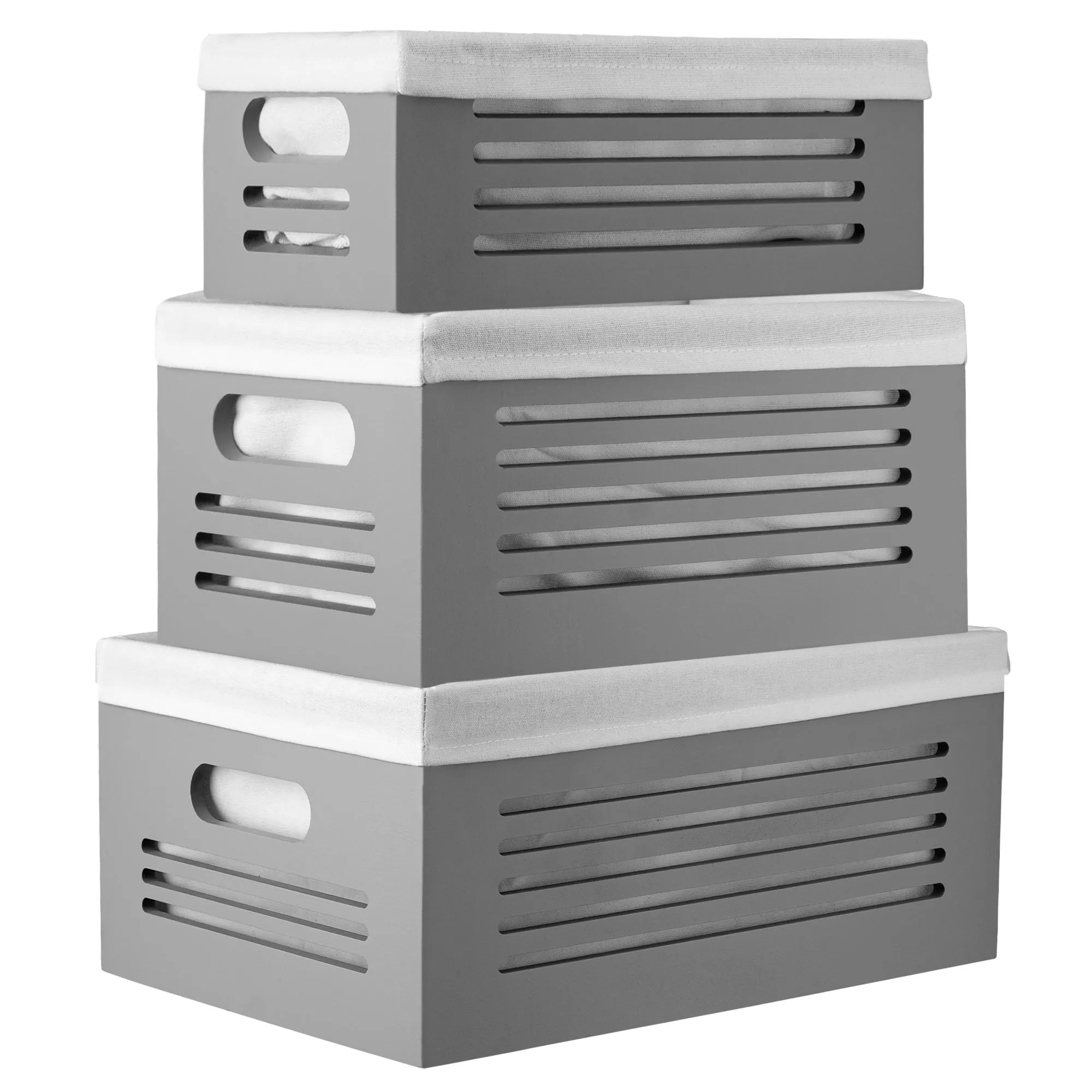 Wooden Storage Gray Bins – Set of 3