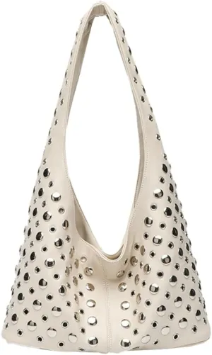 Y2k 90s Studded Hobo Bags Women PU Leather Crescent Crossbody Purse Trendy Shoulder Satchels Punk Underarm Tote Handbag