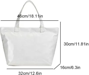 YFGBCX Tote Bag Letters Print PVC Tote Bag with Zipper Kraft Paper Shopping Bag PVC Surface Solid Color Hobo Bag