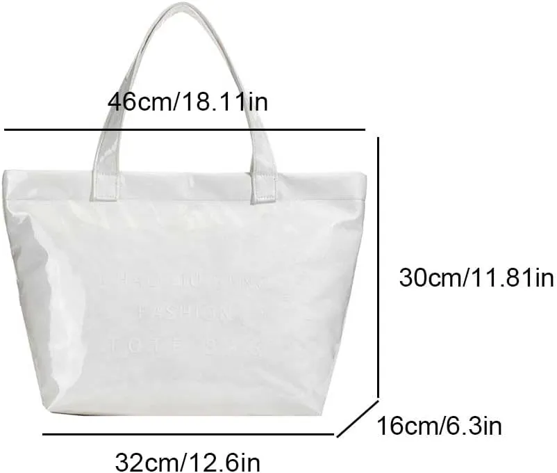 YFGBCX Tote Bag Letters Print PVC Tote Bag with Zipper Kraft Paper Shopping Bag PVC Surface Solid Color Hobo Bag