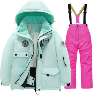 Youth Snowsuit Clothes Pants Sets Baby Girls Hoodie Zipper Cotton Puffer Coats Jacket And Ski Long Pants 2pc Outfits
